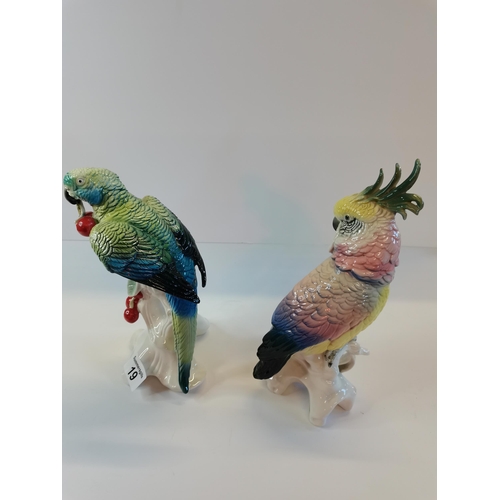 19 - x2 Karl Ens Ceramic porcelain figurines. x1 of Parrots eating cherries and x1 Parrot Cockatoo H29cm ... 