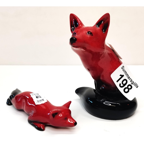 198 - x2 Royal Doulton Flambe foxes