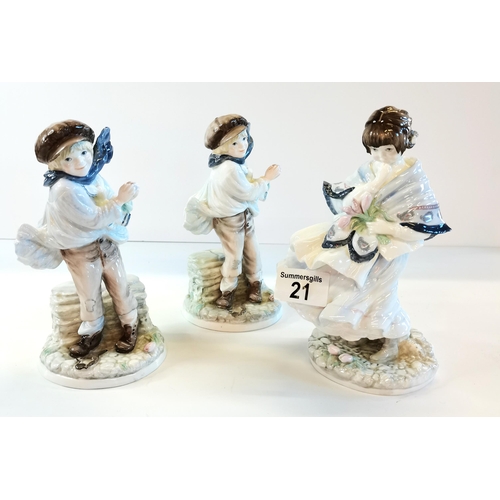 21 - x3 Coalport figures 'The Boy', number 6,183 'Visiting Day', 'The Boy' number 2,714 - all in excellen... 