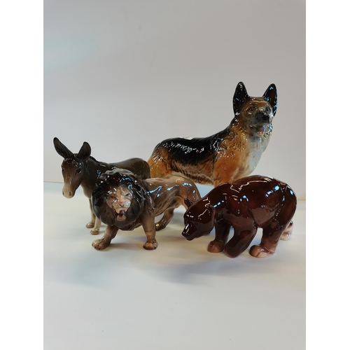 23 - x4 Melbourne Figurines - Donkey, Lion, Bear and Alsatian dog. Excellent condition