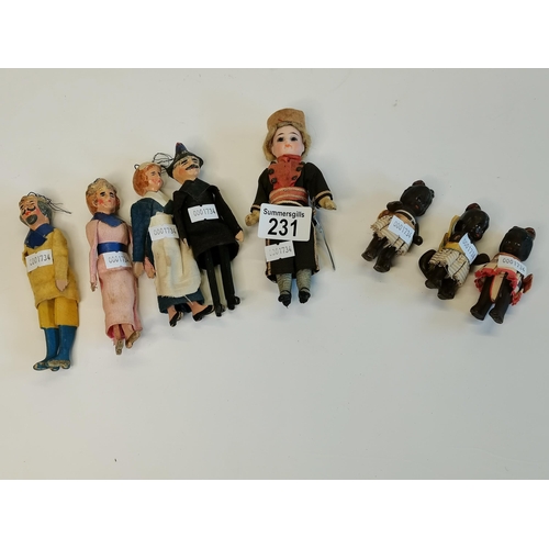 231 - Dolls house soldier doll C1900 zulu costume, 3 x miniature dolls house black dolls C1900 and 4 x 192... 