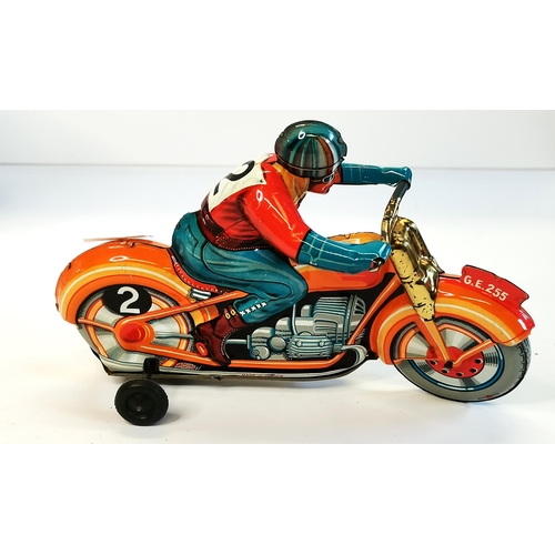 236 - Technofix clockwork vintage tin toy motocycle in original box excellent working condition ( box slig... 