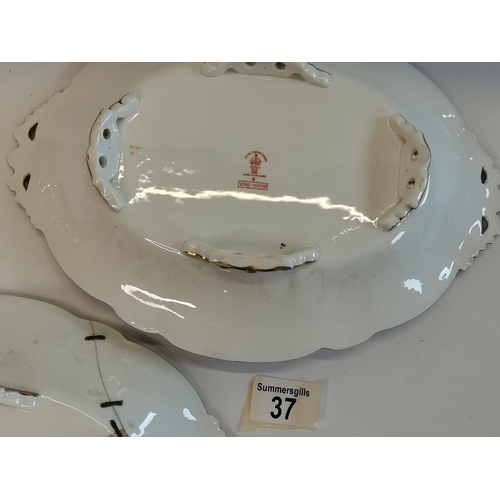 37 - x2 Royal Crown Derby Oval Dishes (one been damaged and restored) R No 710799 30cm