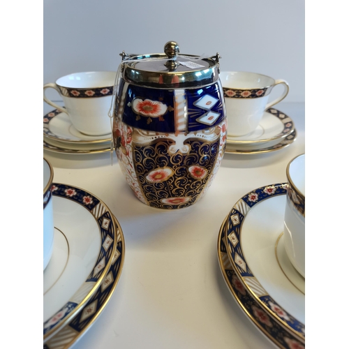 43 - Crown Derby Katleston Coffee set x6 cups, Saucers and side plates plus Davenport ceramic barrel - ex... 