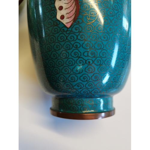 6 - X2 Cloisonné vases (one with small dent in rim)H16cm X1 Green Cloisonné vase good condition H20cm, C... 