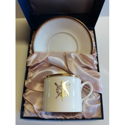 99 - Royal Worcester ltd edition cup and saucer in display box plus crystal goblet Margaret Thatcher