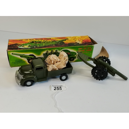 255 - Army car with shooting cannon ex condition with bullets still in box