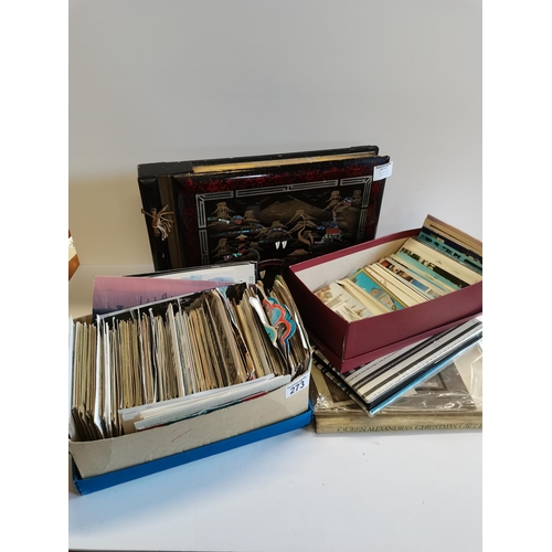 273 - 3 x boxes postcards and 2 Japanese photo albums (one musical) plus QUeen Alexandra's Christmas cards... 