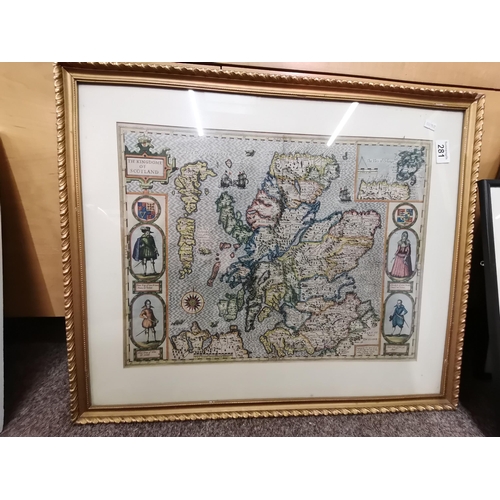 281 - Framed Antique map of Scotland