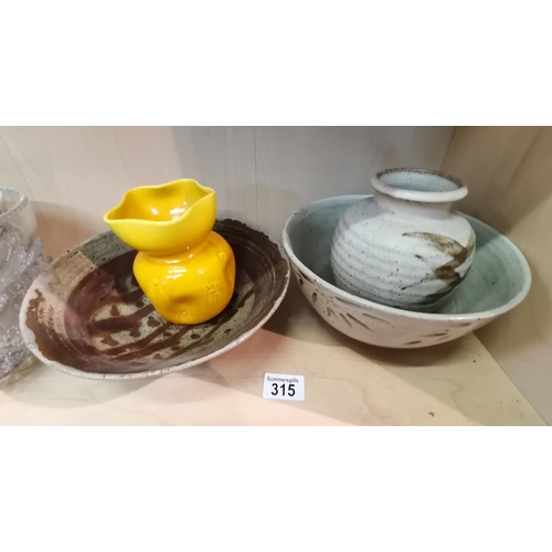 315 - X2 pottery bowls and vases