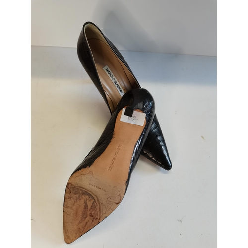 327 - Manolo Blahnik black snake skin shoes - size 39.5 (6.5) very good condition