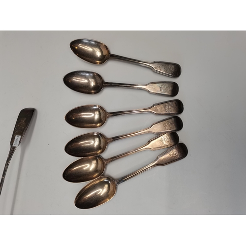 378 - Early Silver ladle plus x6 Silver tea spoons and x6 Silver desert spoon (London) 551grams