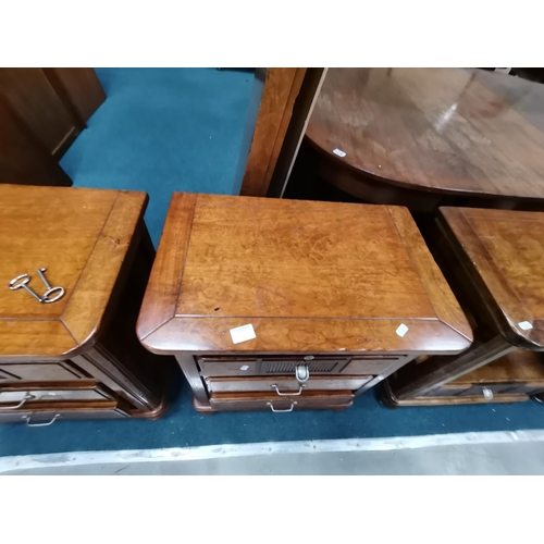 1122 - x2 Walnut bedside cabinets with3 drawers plus tea tray - good condition W62cm x D40cm x H74cm