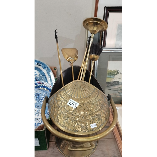 1313 - A Brass Coal Bucket and a Brass Companion Set 4 Piece