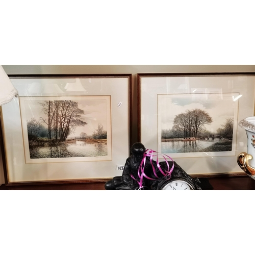 623 - x2 framed signed limited edition etchings by Gilbert Browne 'Riverway I' - 76/300 Riverway II' - 76/... 