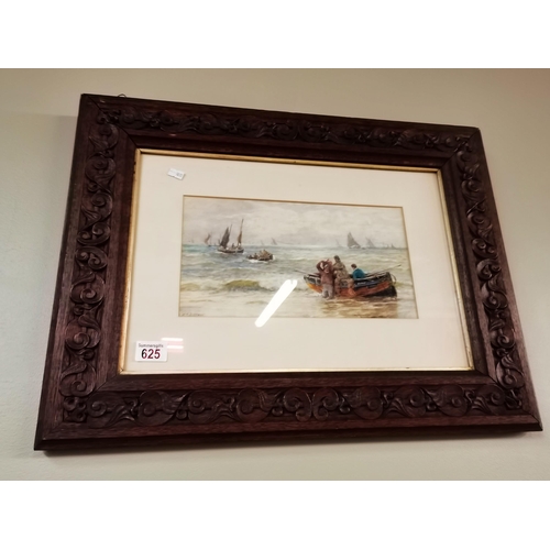 625 - Carved wood framed seascape picture