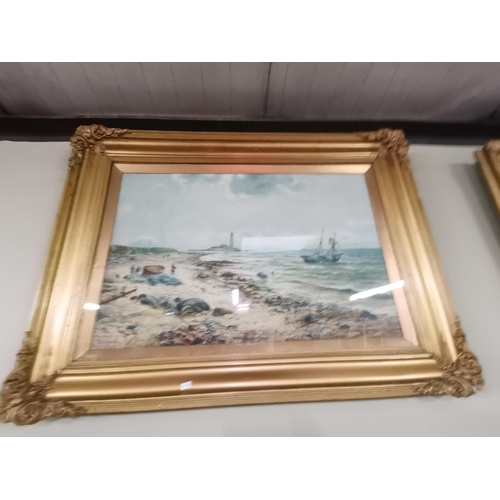 617 - x2 large gilt framed sea and ship paintings signed