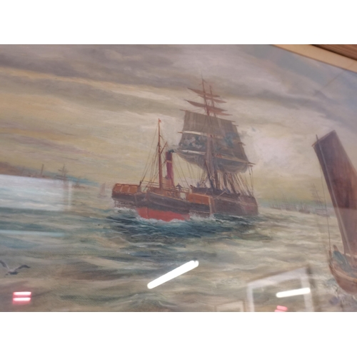 617 - x2 large gilt framed sea and ship paintings signed