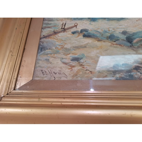 617 - x2 large gilt framed sea and ship paintings signed