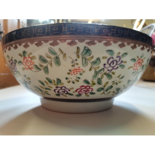 9 - Hand Painted early floral bowl - D28cm very good condition