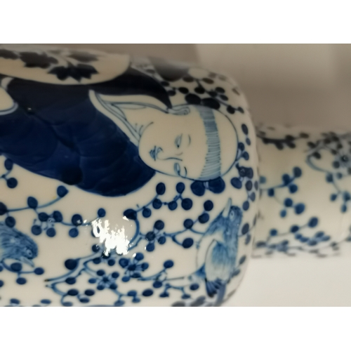 162 - Chinese Blue and White Vase with 6 character marks on the base - H32cm top has been repaired