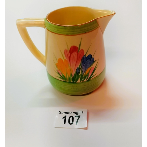 107 - Clarice Cliff (England) 'Crocus Pattern' milk jug H9.5cm - slight chip on edge