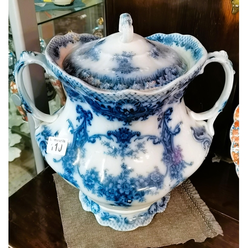 110 - Large Blue and white double handled pot