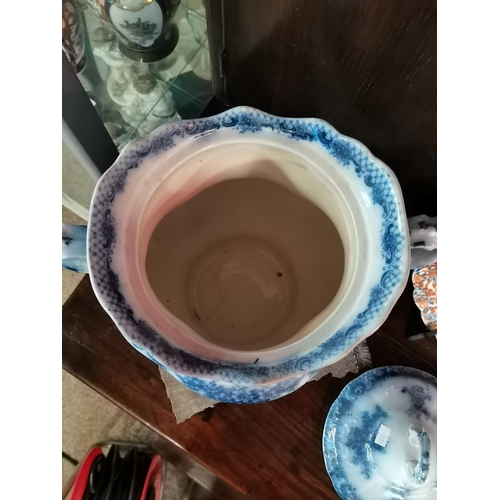 110 - Large Blue and white double handled pot