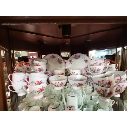 121 - Shelly Tea set x12 Side plates & cups x11 saucers, x2 cake plates, milk jugs and sugar bowls. Good c... 