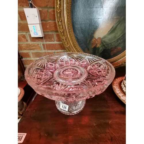 126 - Vintage crystal cake stand - excellent condition H22cm x D32cm