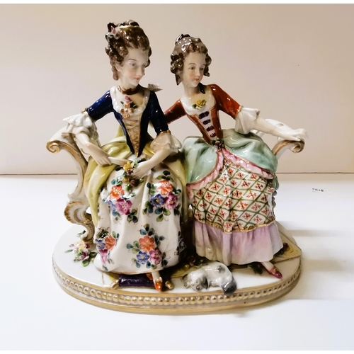 128 - x2 antique porcelain figurines - some restoration carried out