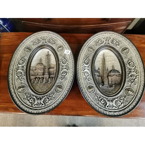 138 - A pair of of Italian plaques stamped WS&S. 'Roma Forum et Coconna Trajanis' and 'Plazza del Popolo' ... 