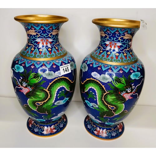 145 - A Pair of Chinese Cloisonné vases. H38cm. Very good condition