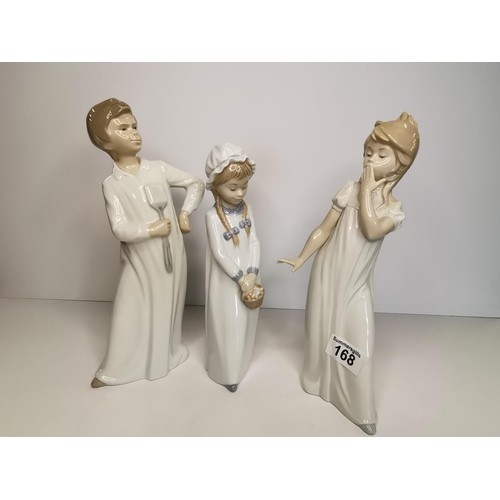 168 - x3 Nao figurines - ' Yawning Girl', 'Boy with Fly Swatter' & 'Girl with Basket' - all excellent cond... 