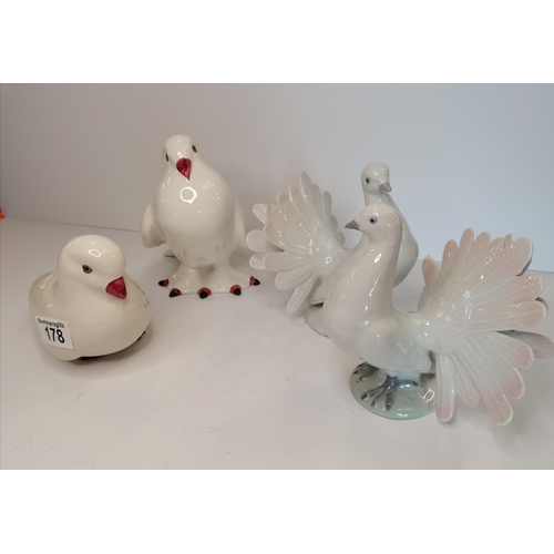 178 - x2 Vintage Grafenthal pigeons plus x2 vintage porcelain ceramic white doves - excellent condition