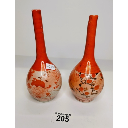 205 - A pair of Chinese flower vases with character marks on the bottom - very good condition