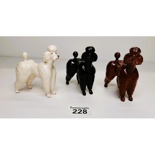 228 - Rare Beswick chocolate Poodle Model 1386 plus black and white poodle