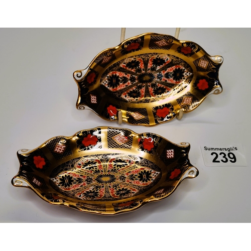 239 - x2 Royal crown Derby oval trinket dishes - 1128 XLIII  - both very good condition