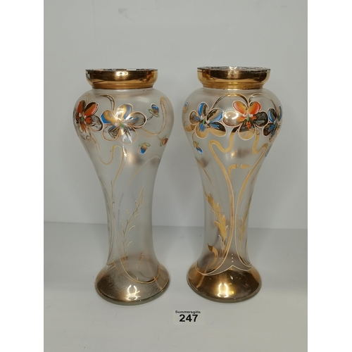 247 - A Pair of Enamelled vases - good condition H29cm