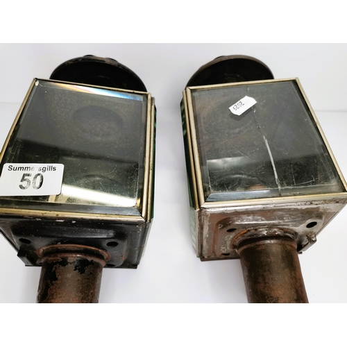 50 - A pair of antique car lamps