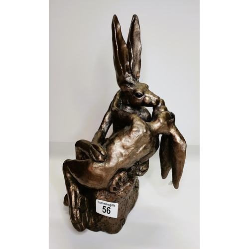 56 - Frith Sculpture of 2 hares kissing (broken ear)