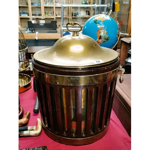 64 - Antique Brass and wood coal bucket H50cm x D40cm good condition