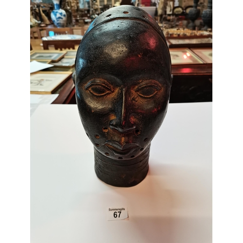 67 - An Antique Benin bronze head go good proportions 37cm and approx 7.5kg