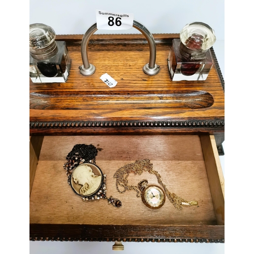 86 - Mahogany desk tidy with glass ink wells