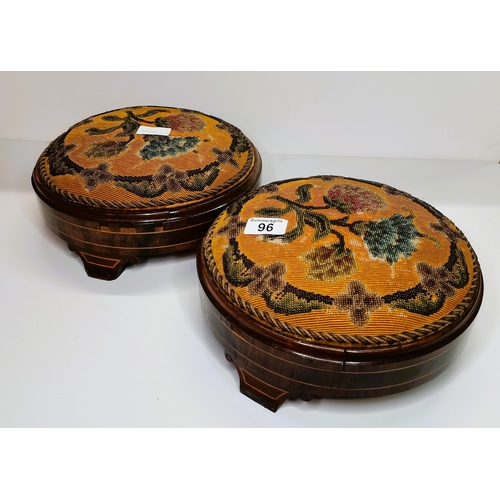 96 - x 2 embroidered round foot stools