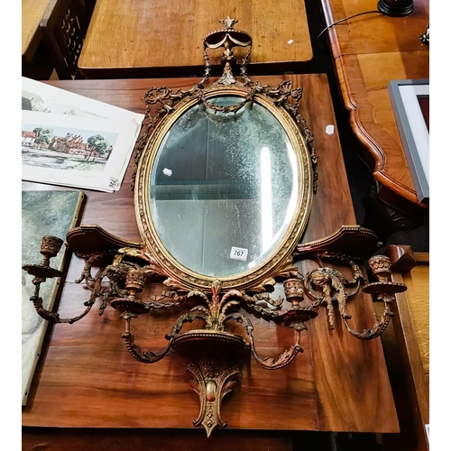 767 - Antique gilt mirror in the style of Chippendale with candle holders and with swag decoration 1.4m hi... 
