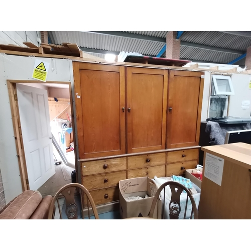 Antique Large Oak shop storage cupboard and drawers W215cm x H244cm x D54cm