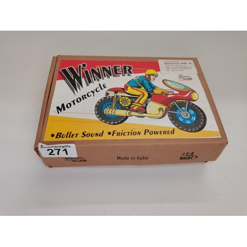 271 - Tin motorbike toy in box - 'Winner' - very good condition