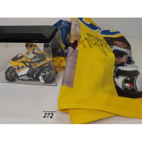 272 - model Yamaha bike with Rossi plus signed Rossi flag