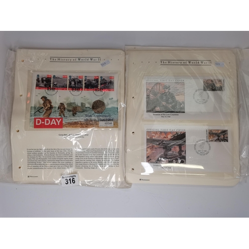 316 - Collection of first day covers with stamps. History of WW2 - 7 with anniversary coins